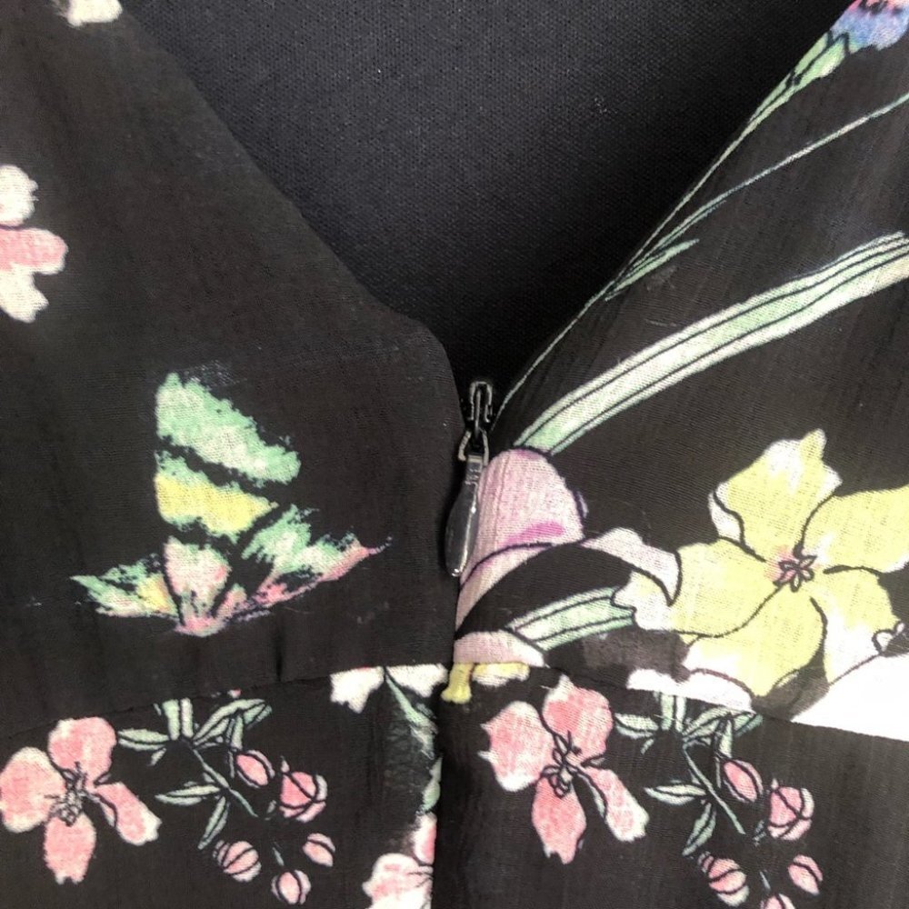 Great Jones size 10 Floral Halter Ruffle Hem Maxi Dress Black Purple - Picture 10 of 11